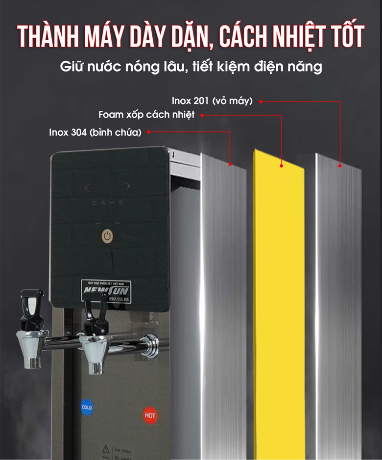 Thành máy bọc foam xốp cách nhiệt, giữ nước nóng lâu và tiết kiệm điện năng Thành máy bọc foam xốp cách nhiệt, giữ nước nóng lâu và tiết kiệm điện năng