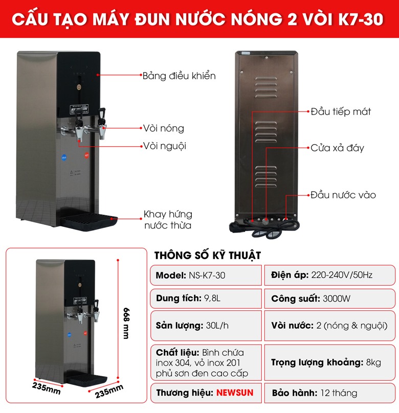 Cấu tạo máy đun nước nóng K7-30 Cấu tạo máy đun nước nóng K7-30