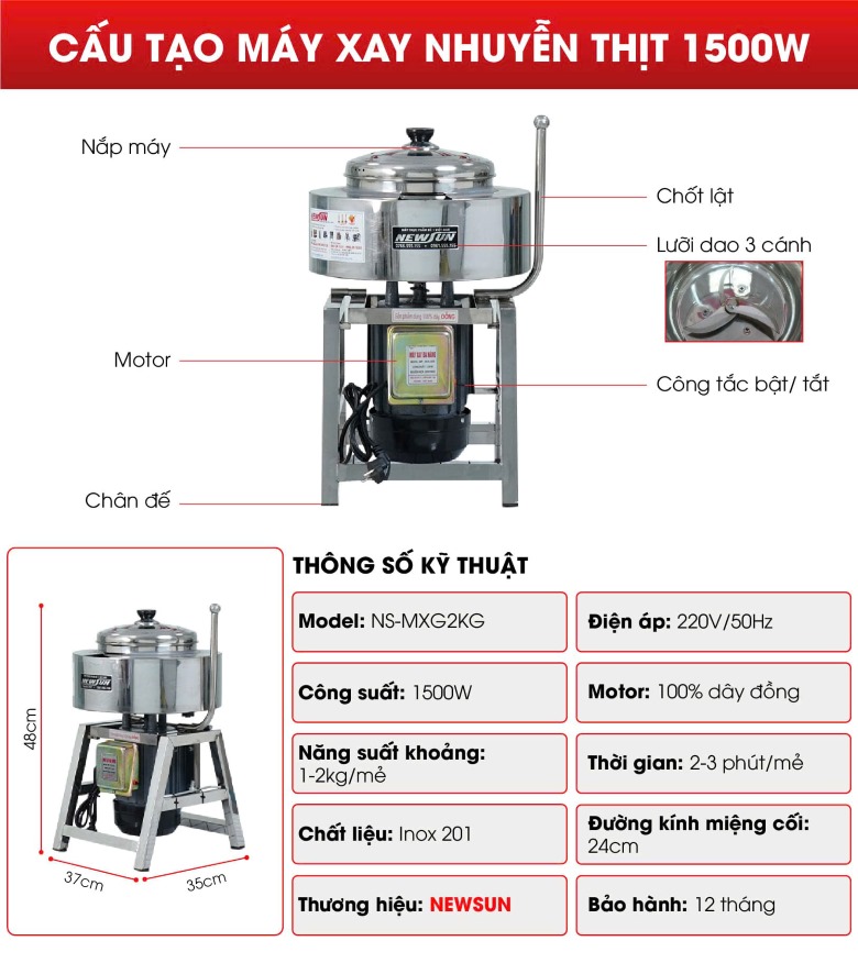 Cấu tạo máy xay nhuyễn thịt 1500W Cấu tạo máy xay nhuyễn thịt 1500W