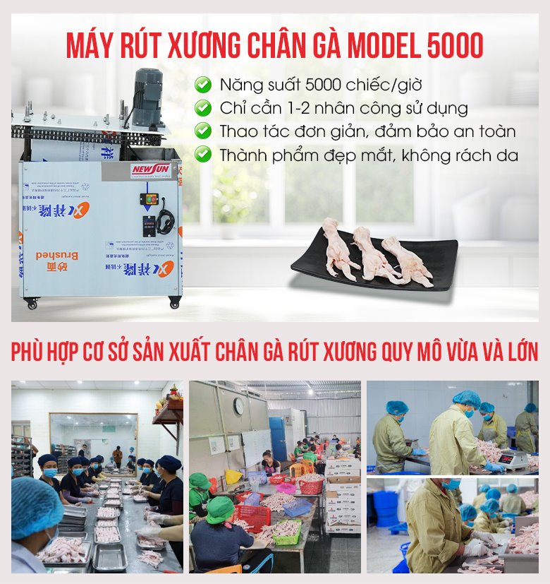 Máy tách xương chân gà được sử dụng trong các cơ sở chế biến kinh doanh chuyên nghiệp