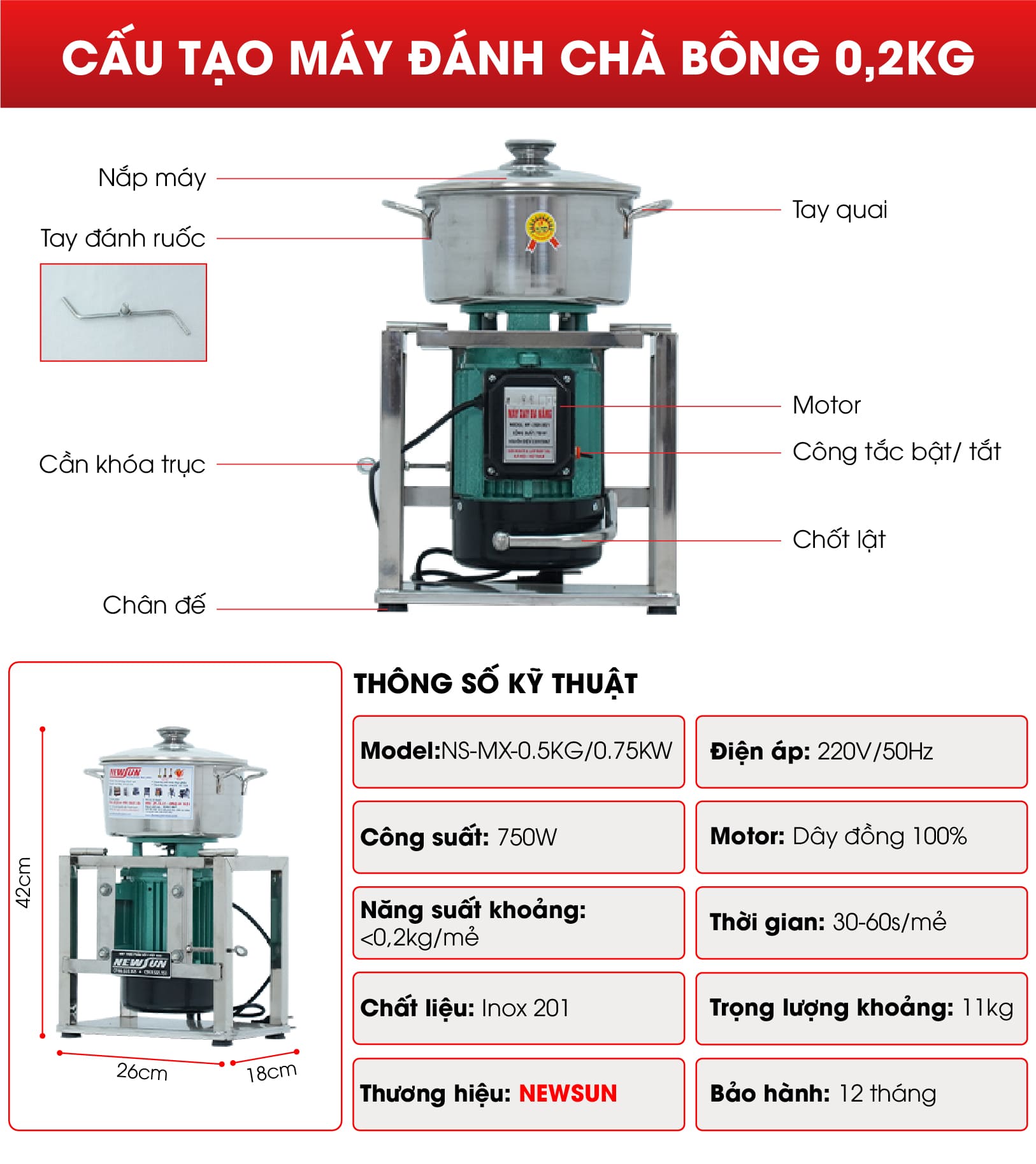 Cấu tạo máy đánh chà bông 0,2kg