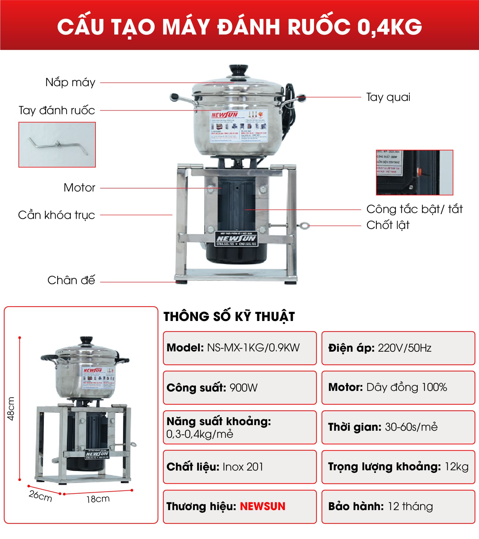 Cấu tạo của máy đánh chà bông 0,4kg