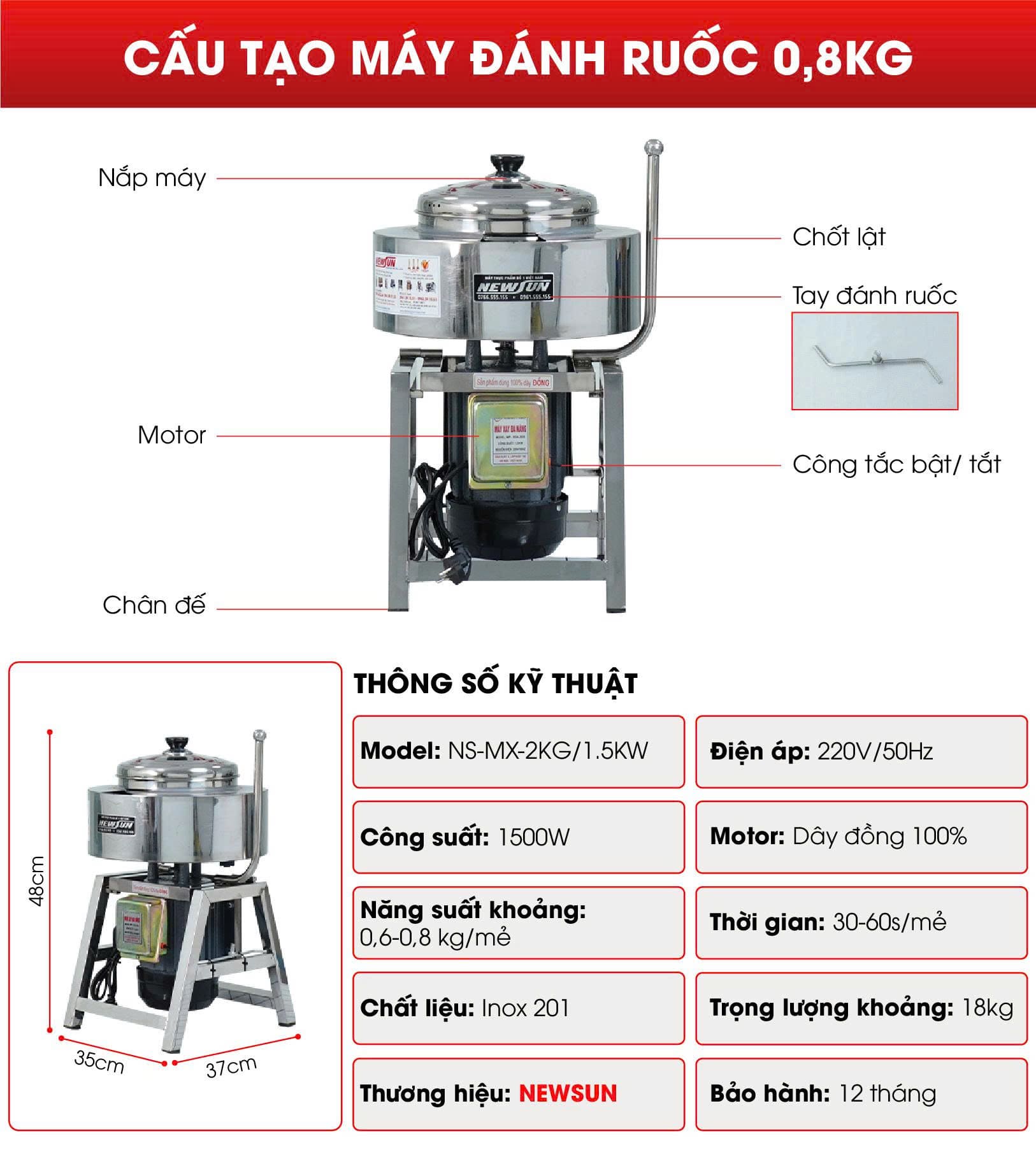 Cấu tạo của máy đánh chà bông 0,8kg