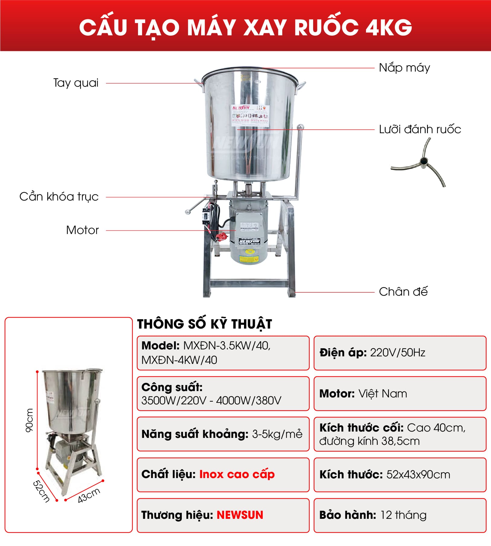 Cấu tạo máy đánh chà bông 4kg