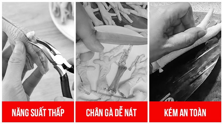 Tách xương chân gà bằng dao kéo tốn nhiều thời gian và tiềm ẩn nhiều rủi ro về độ an toàn