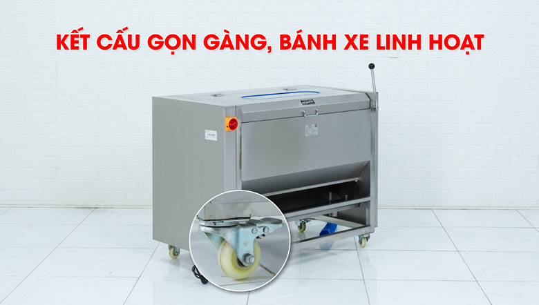 Máy nhỏ gọn dễ bố trí, có bánh xe thuận tiện