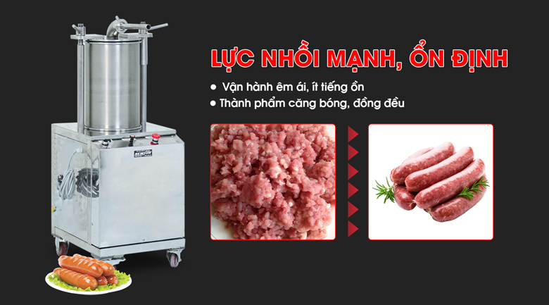Lực nhồi ổn định hơn khi nhồi xúc xích bằng máy cơ