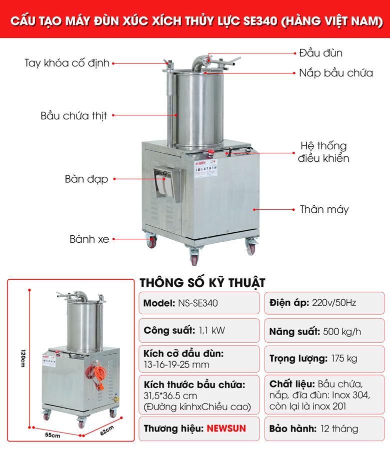 Cấu tạo máy đùn xúc xích SE340 Cấu tạo máy đùn xúc xích SE340
