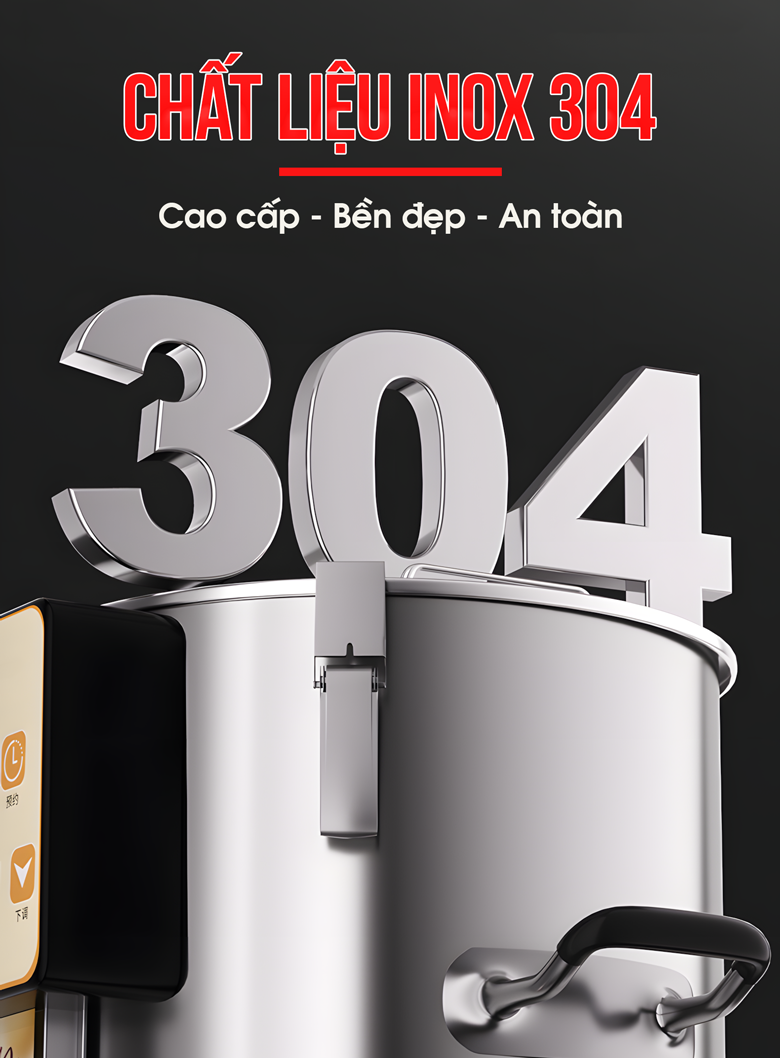Máy được chế tạo từ inox 304 an toàn, bền bỉ, dễ vệ sinh