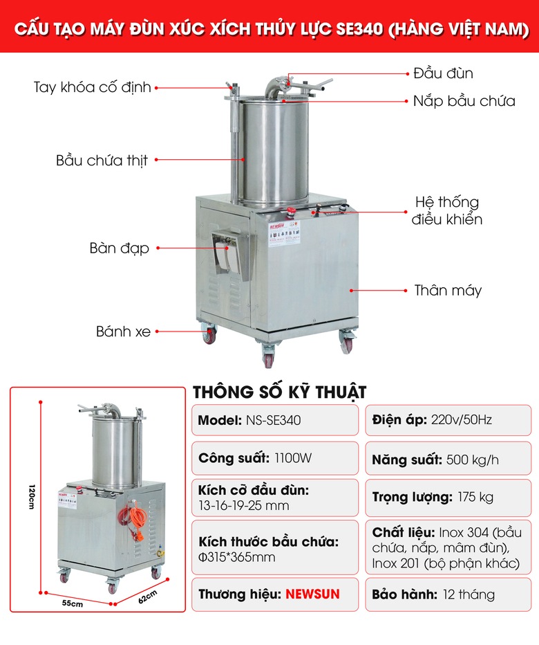 Các chi tiết, bộ phận của máy đùn xúc xích thủy lực SE340 Các chi tiết, bộ phận của máy đùn xúc xích thủy lực SE340