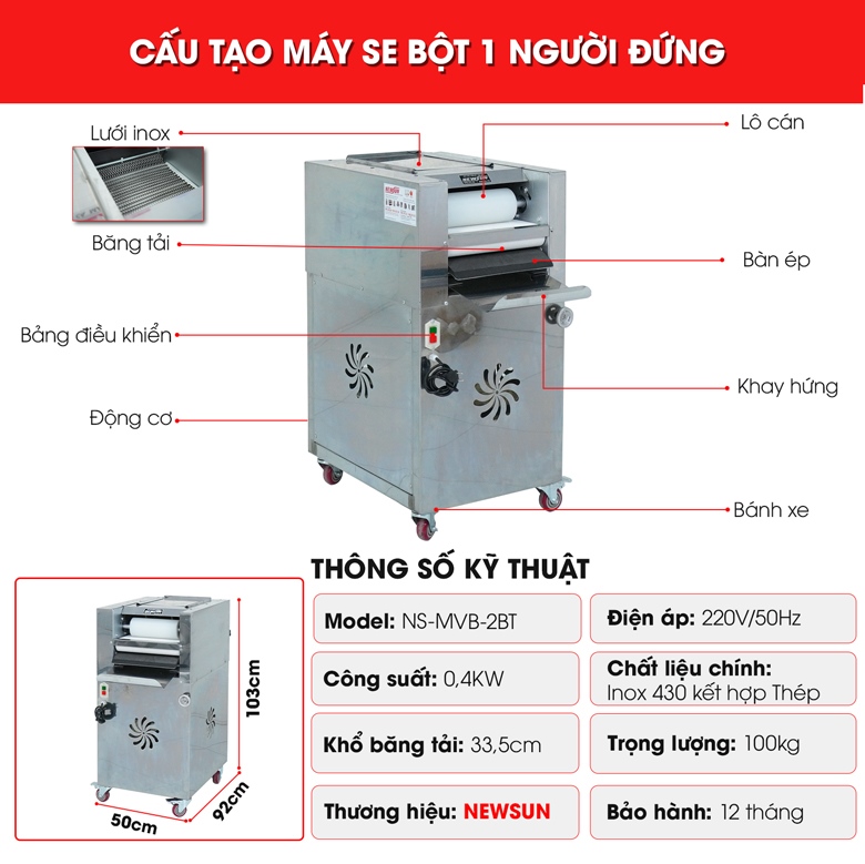 Cấu tạo máy se bột 1 người đứng
