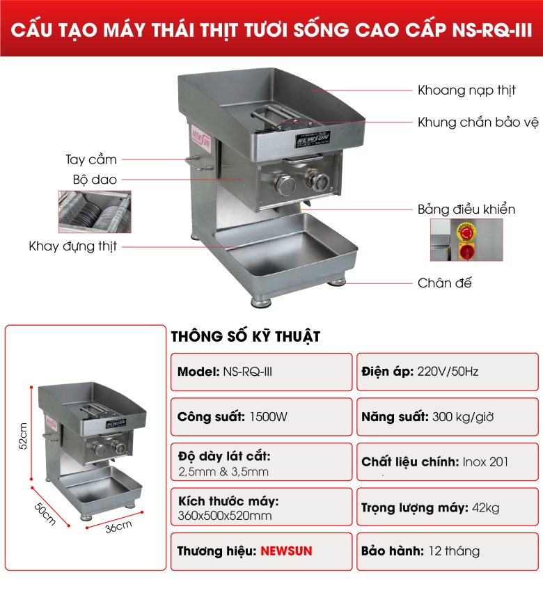 Cấu tạo máy thái thịt tươi sống cao cấp RQ-III dao kép