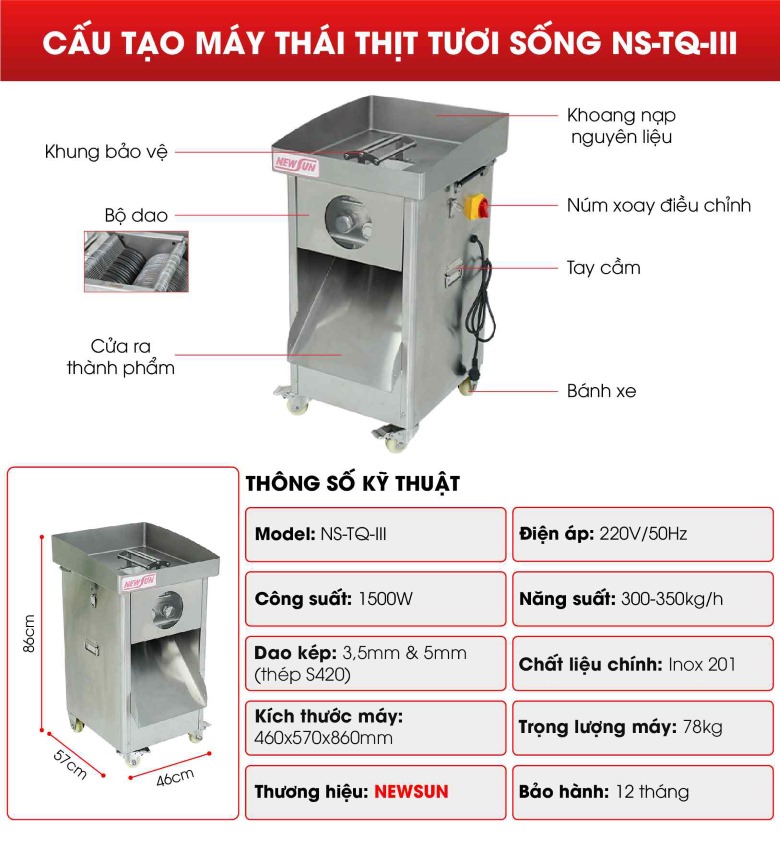 Cấu tạo máy thái thịt tươi sống cao cấp TQ-III