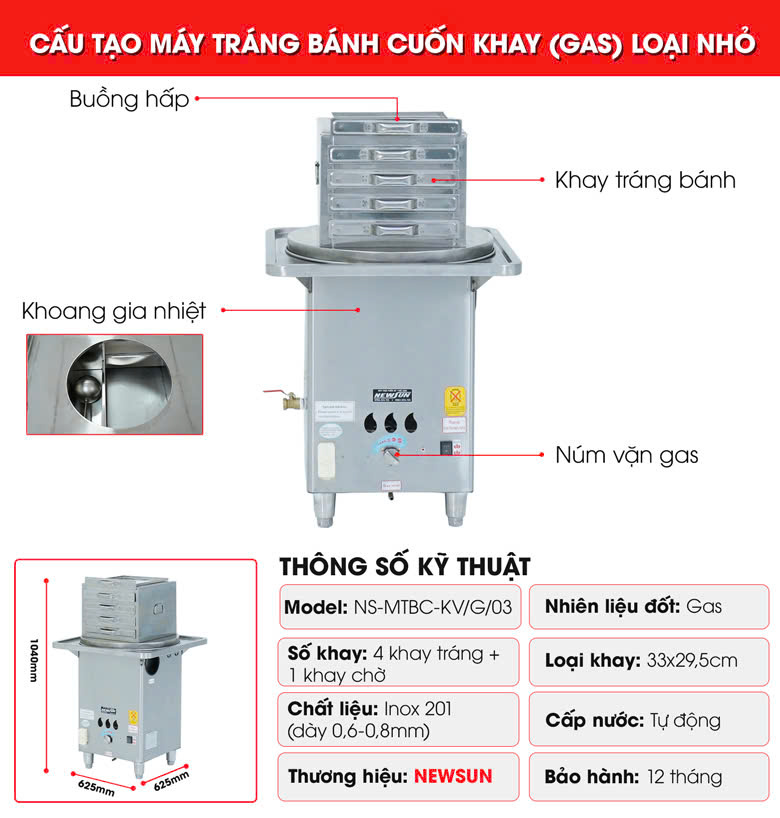 Cấu tạo máy tráng bánh cuốn khay gas mini Cấu tạo máy tráng bánh cuốn khay gas mini