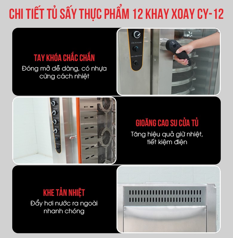 Chi tiết thiết kế của tủ sấy 12 khay xoay CY-12 cao cấp