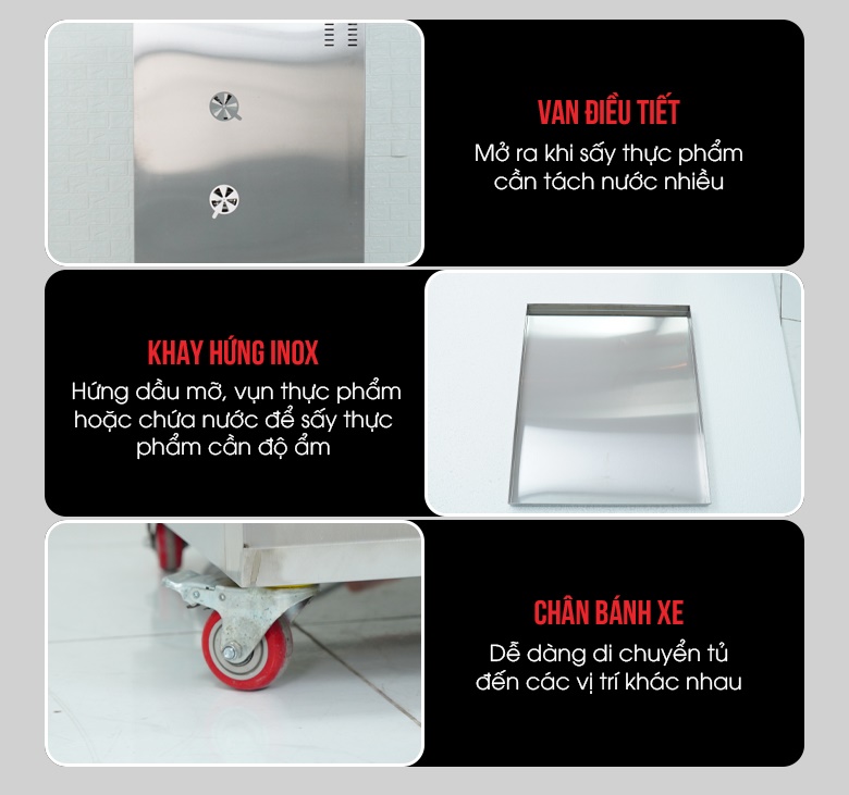 Chi tiết thiết kế của tủ sấy 12 khay xoay CY-12 cao cấp