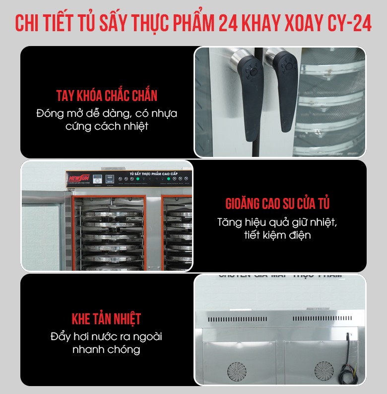 Chi tiết thiết kế của tủ sấy 24 khay xoay CY-24 cao cấp