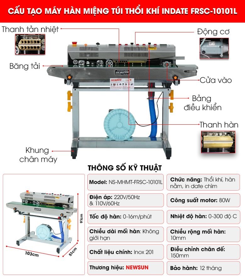 Máy hàn miệng túi thổi khí in-date FRSC-10101L