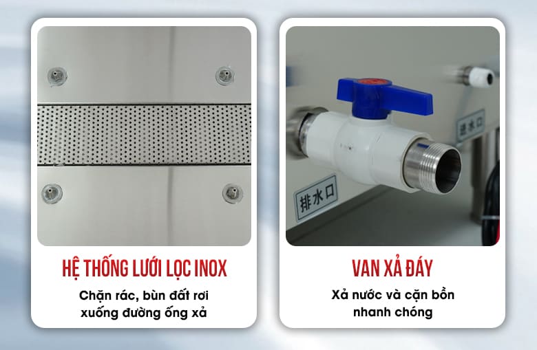 Hệ thống lưới lọc và van xả
