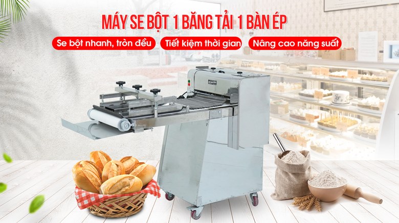 Máy se bột 1 băng tải 1 bàn ép