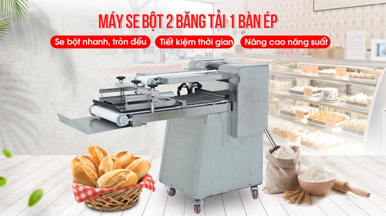 Máy se bột 2 băng tải 1 bàn ép