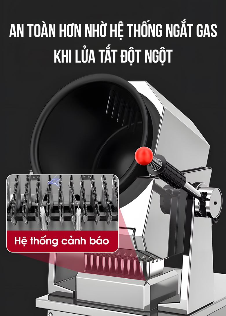 Máy sẽ ngắt gas khi lửa đột ngột tắt và có còi cảnh báo