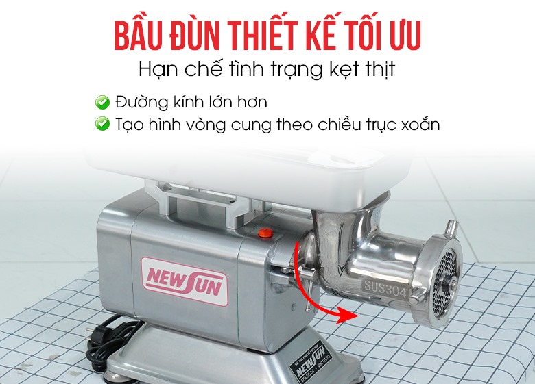 Bầu đùn đường kính lớn, tạo hình theo chiều trục xoắn, hạn chế tối đa tình trạng bị kẹt thịt