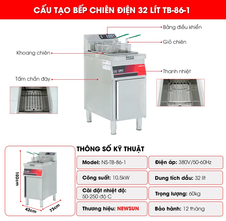 Cấu tạo chi tiết của bếp chiên điện 32 lít TB-86-1