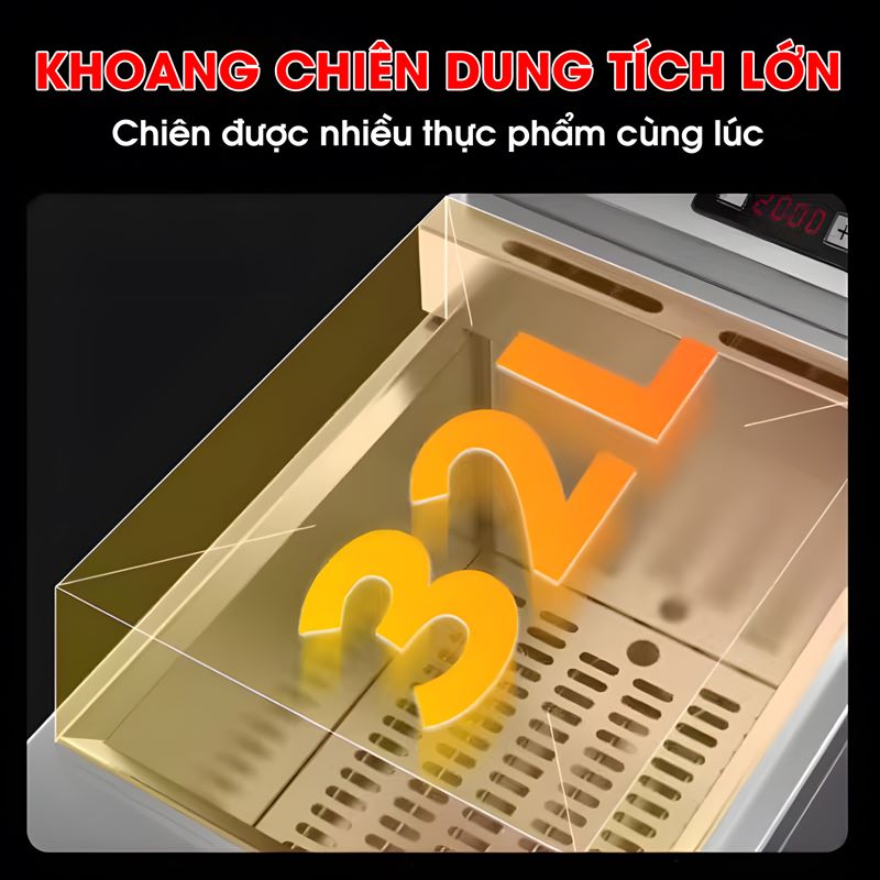 Khoang chiên lớn có thể chiên nhiều thực phẩm cùng lúc