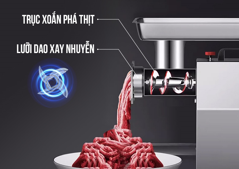 Bộ dao sắc bén, xay thịt nhuyễn đều, không vón cục