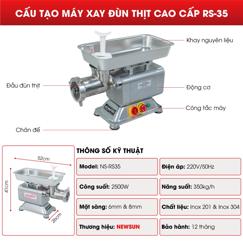 Cấu tạo máy xay đùn thịt cao cấp RS-35