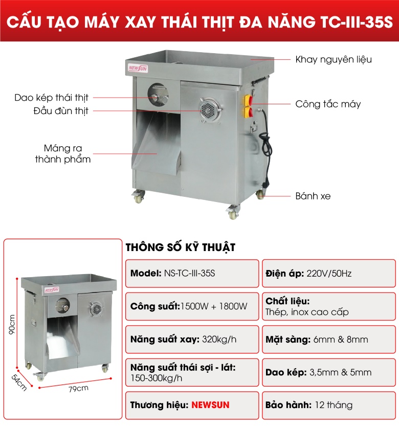 Cấu tạo máy xay thái thịt đa năng TC-III-35S
