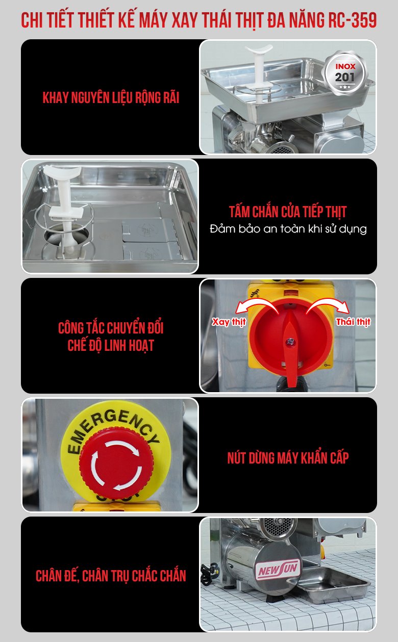 Các chi tiết thiết kế khác của máy xay thái thịt đa năng RC-359