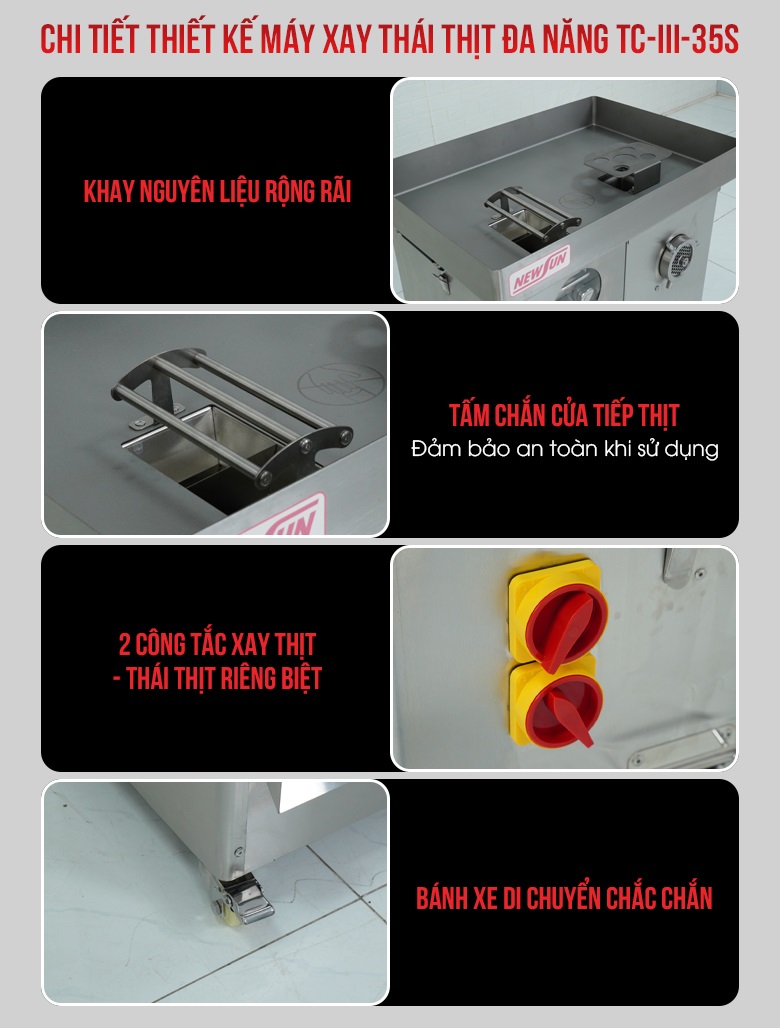 Các chi tiết thiết kế khác của máy xay thái thịt đa năng TC-III-35S
