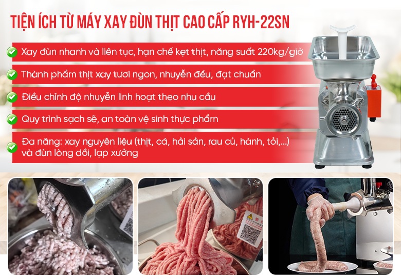 Tiện ích từ máy xay đùn thịt RYH-22SN cao cấp