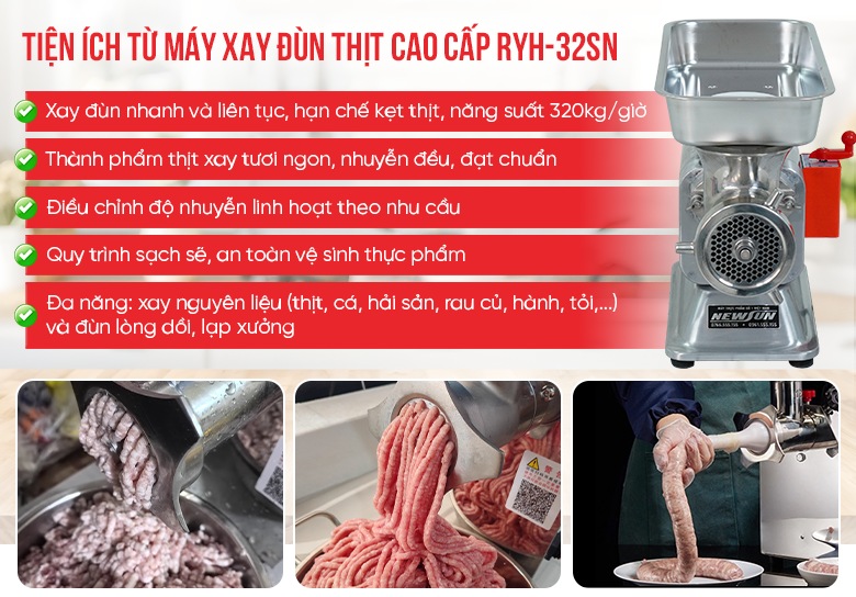 Tiện ích từ máy xay đùn thịt RYH-32SN cao cấp