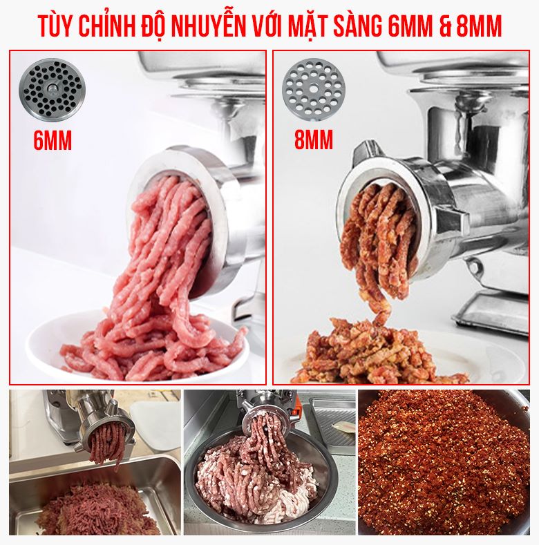 Máy RS-35 trang bị sẵn 2 loại mặt sàng đùn thịt kích cỡ 6mm và 8mm