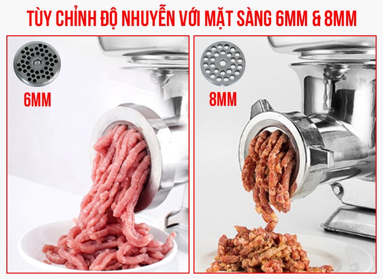 Máy RYH-32SN trang bị sẵn 2 loại mặt sàng đùn thịt kích cỡ 6mm và 8mm