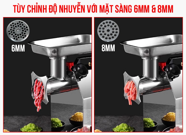 Máy RC-12S trang bị sẵn 2 loại mặt sàng đùn thịt kích cỡ 6mm và 8mm
