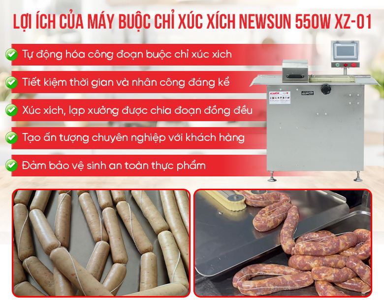 Lợi ích khi sử dụng máy buộc chỉ xúc xích tự động của NEWSUN Lợi ích khi sử dụng máy buộc chỉ xúc xích tự động của NEWSUN
