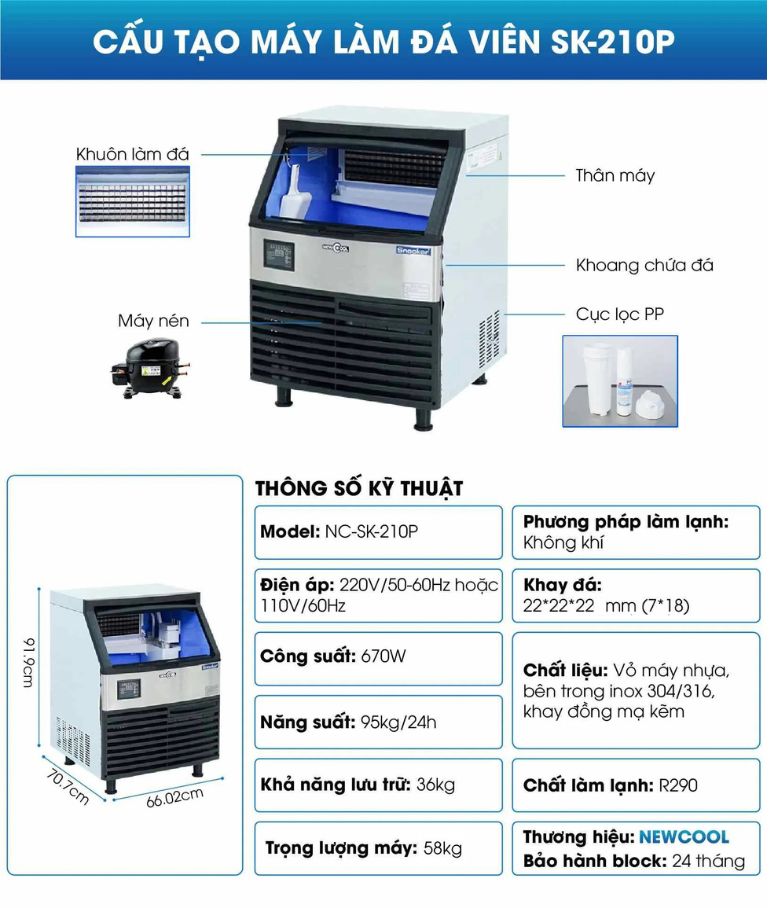 Cấu tạo máy làm đá viên 90kg SK-210P