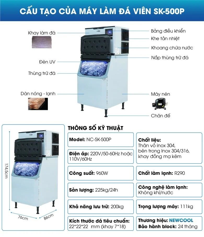 Cấu tạo máy làm đá viên công nghiệp 230kg SK-500P