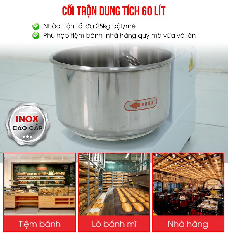 Cối trộn dung tích lớn, đáp ứng nhu cầu trộn bột lớn