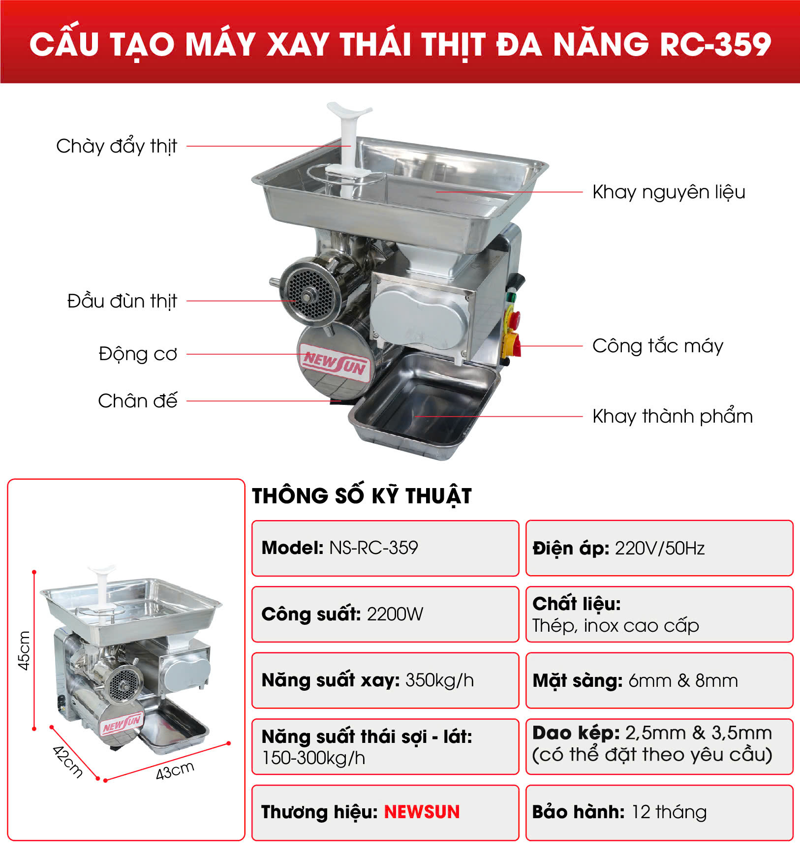 Cấu tạo máy xay thái thịt đa năng RC-359