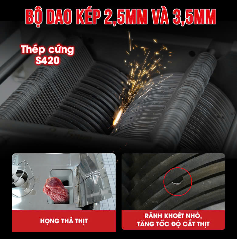 Bộ dao kép làm từ thép cứng S420 sắc bén, cắt thái thịt nhanh chóng