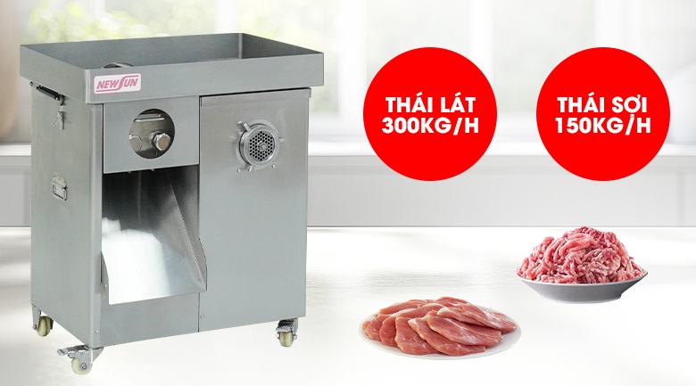 Năng suất thái lát 300kg/h, thái sợi 150kg/h