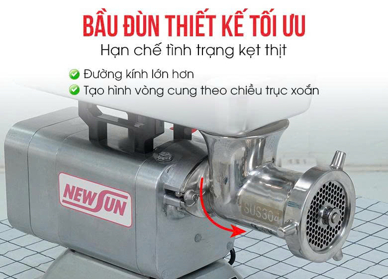 Bầu đùn đường kính lớn, tạo hình theo chiều trục xoắn, hạn chế tối đa tình trạng bị kẹt thịt