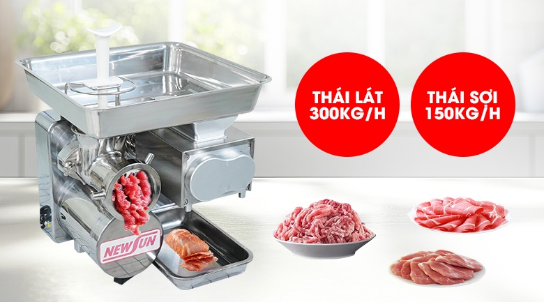 Năng suất thái lát 300kg/h, thái sợi 150kg/h