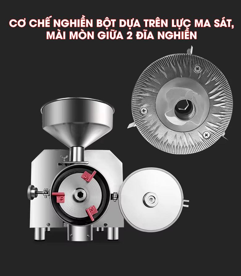 Lực ma sát, nén ép của hai đĩa nghiền quay tốc độ cao sẽ khiến bột mịn trong giây lát