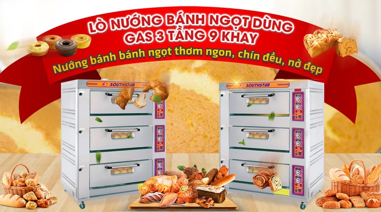 Lò nướng gas công nghiệp 3 tầng 9 khay